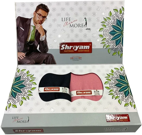 Shriyam_Pink_And_Black_Poly_Cotton_Solid_Shirt_And_Trouser_Fabric_For_Men