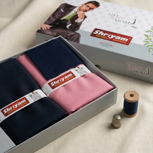 Shriyam_Pink_And_Black_Poly_Cotton_Solid_Shirt_And_Trouser_Fabric_For_Men