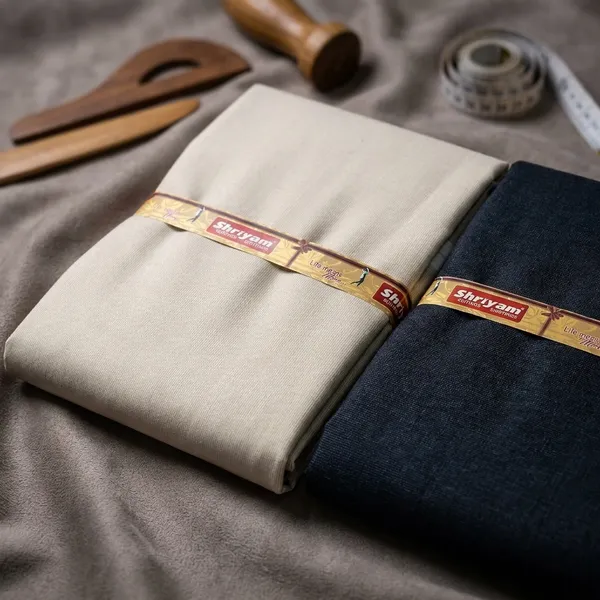 Shriyam_Beige_And_Black_Poly_Cotton_Solid_Shirt_And_Trouser_Fabric_For_Men