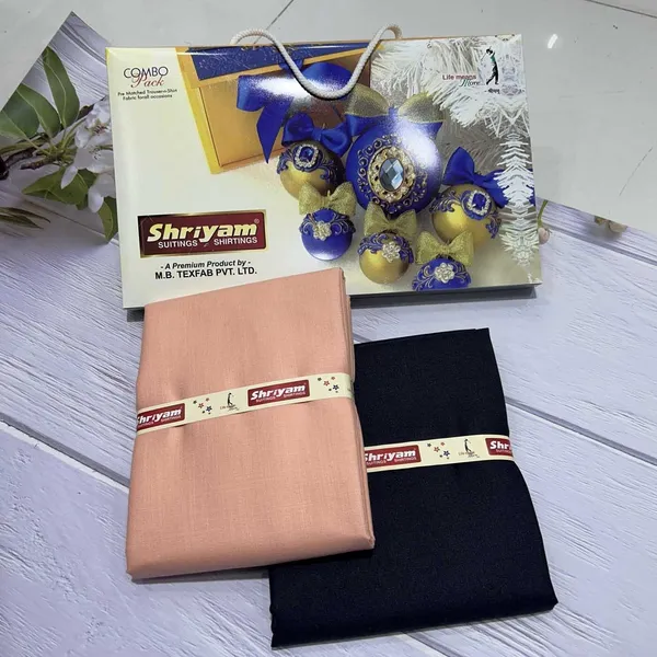 Shriyam_Blue_And_Beige_Poly_Cotton_Solid_Shirt_And_Trouser_Fabric_For_Men