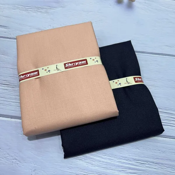 Shriyam_Blue_And_Beige_Poly_Cotton_Solid_Shirt_And_Trouser_Fabric_For_Men