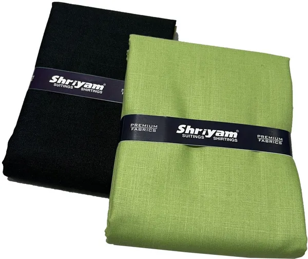 Shriyam_Green_And_Black_Poly_Cotton_Solid_Shirt_And_Trouser_Fabric_For_Men