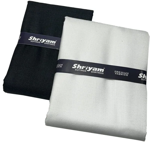 Shriyam_White_And_Black_Poly_Cotton_Solid_Shirt_And_Trouser_Fabric_For_Men