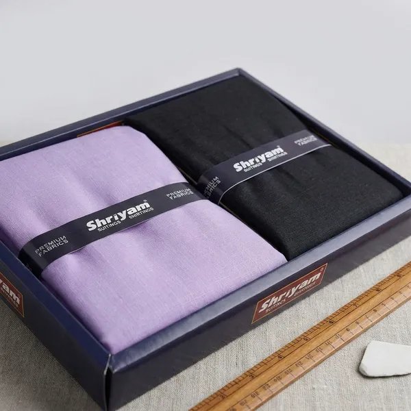 Shriyam_Purple_And_Black_Poly_Cotton_Solid_Shirt_And_Trouser_Fabric_For_Men