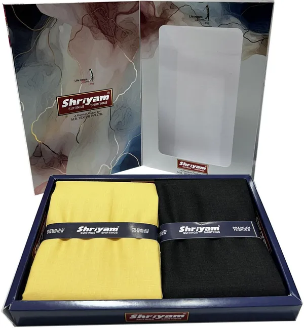 Shriyam_Yellow_And_Black_Poly_Cotton_Solid_Shirt_And_Trouser_Fabric_For_Men