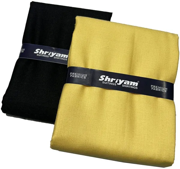 Shriyam_Yellow_And_Black_Poly_Cotton_Solid_Shirt_And_Trouser_Fabric_For_Men