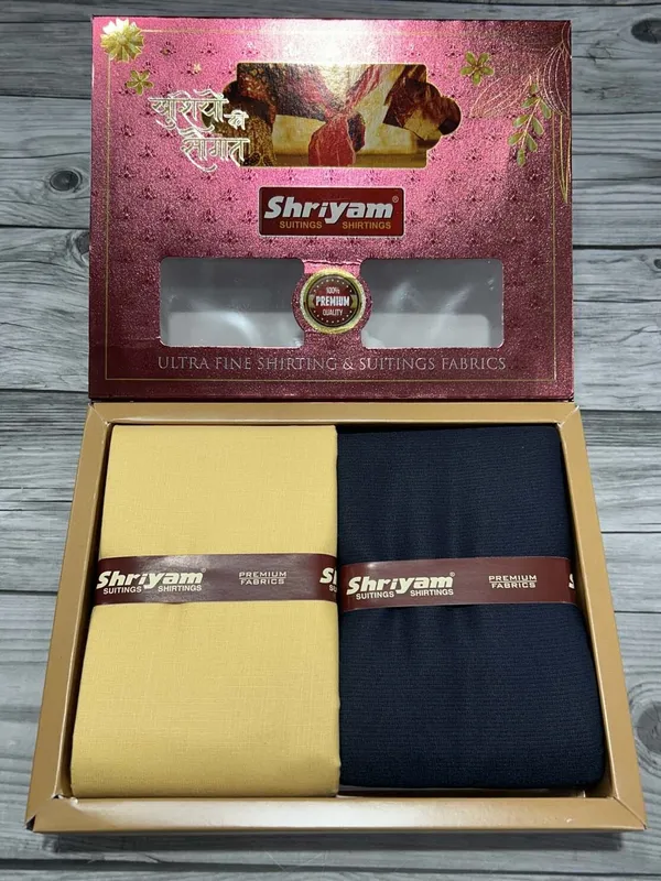 Shriyam_Yellow_And_Black_Poly_Cotton_Checkered_Shirt_And_Trouser_Fabric_For_Men