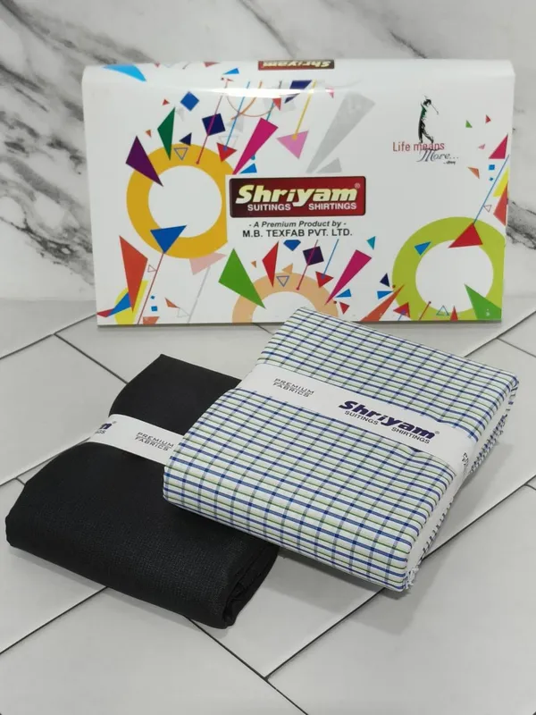 Shriyam_Multicolor_Poly_Cotton_Checkered_Shirt_And_Trouser_Fabric_For_Men