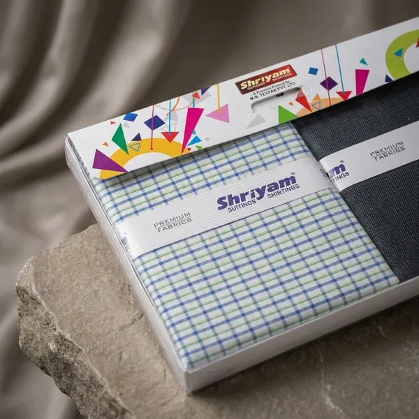 Shriyam_Multicolor_Poly_Cotton_Checkered_Shirt_And_Trouser_Fabric_For_Men