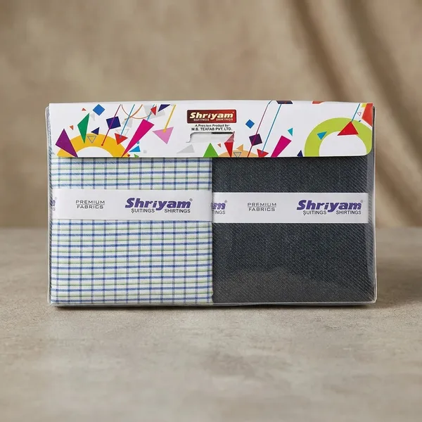 Shriyam_Multicolor_Poly_Cotton_Checkered_Shirt_And_Trouser_Fabric_For_Men