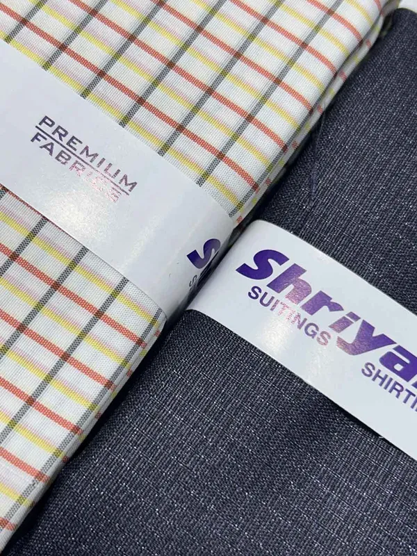 Shriyam_Multicolor_Poly_Cotton_Checkered_Shirt_And_Trouser_Fabric_For_Men