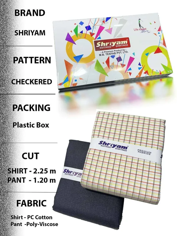 Shriyam_Multicolor_Poly_Cotton_Checkered_Shirt_And_Trouser_Fabric_For_Men