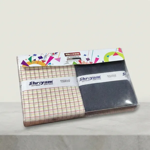 Shriyam_Multicolor_Poly_Cotton_Checkered_Shirt_And_Trouser_Fabric_For_Men