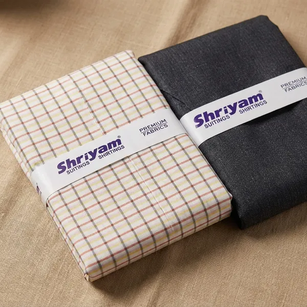 Shriyam_Multicolor_Poly_Cotton_Checkered_Shirt_And_Trouser_Fabric_For_Men