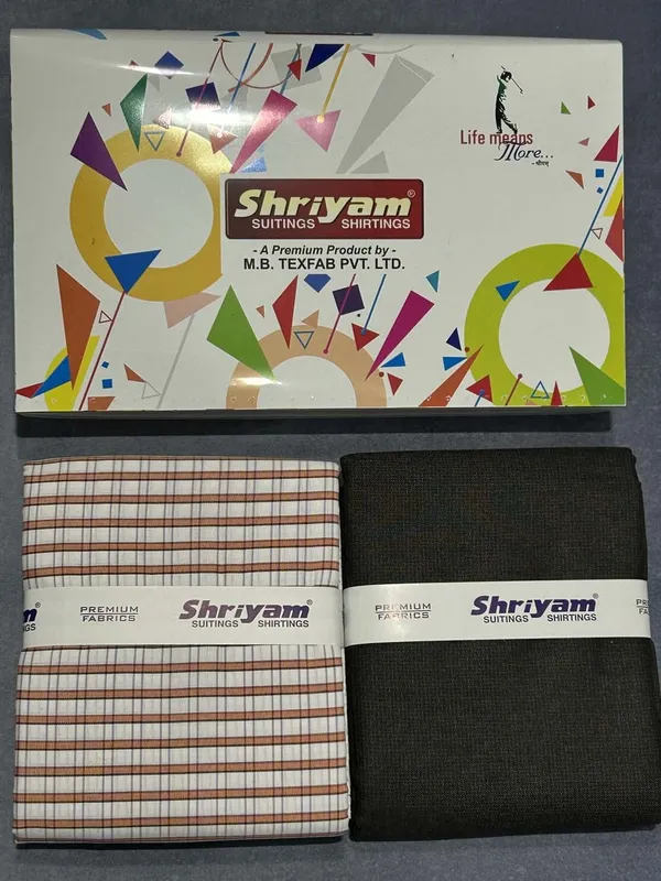 Shriyam_Multicolor_Poly_Cotton_Checkered_Shirt_And_Trouser_Fabric_For_Men
