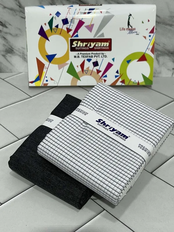Shriyam_Multicolor_Poly_Cotton_Checkered_Shirt_And_Trouser_Fabric_For_Men