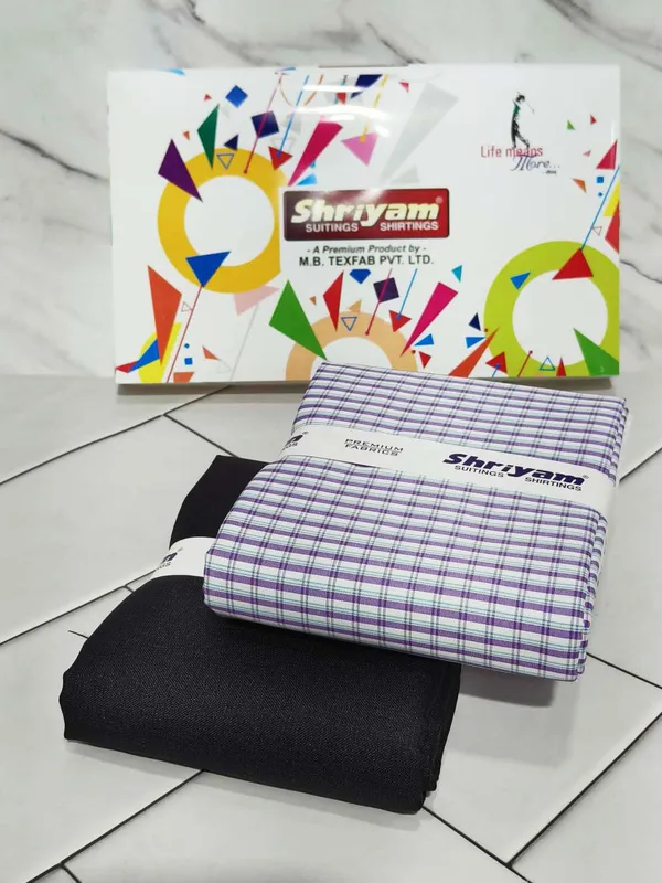 Shriyam_Multicolor_Poly_Cotton_Checkered_Shirt_And_Trouser_Fabric_For_Men