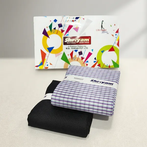 Shriyam_Multicolor_Poly_Cotton_Checkered_Shirt_And_Trouser_Fabric_For_Men
