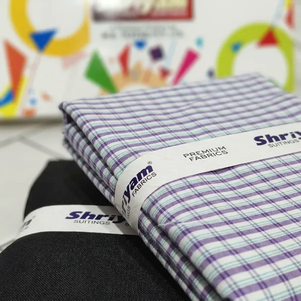Shriyam_Multicolor_Poly_Cotton_Checkered_Shirt_And_Trouser_Fabric_For_Men