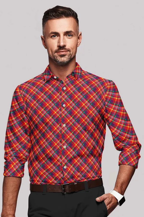 Red_Cotton_Blend_Checkered_Shirt_Formen