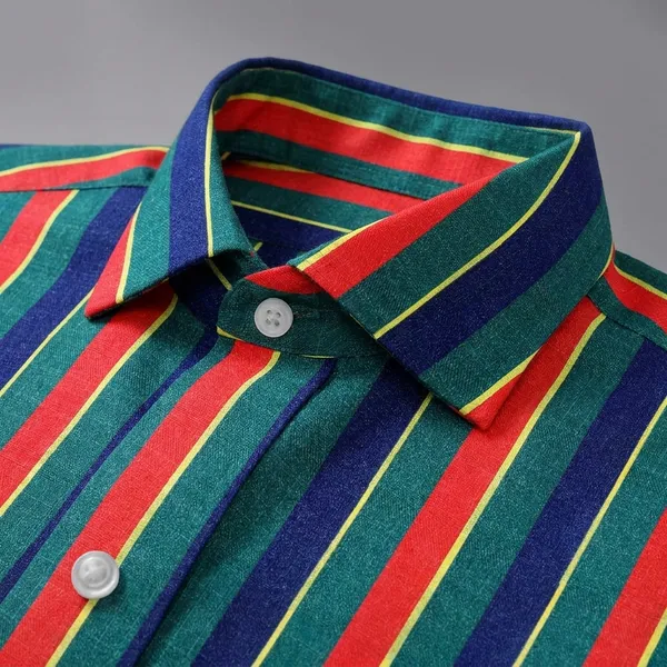 Red_And_Green_Cotton_Blend_Striped_Shirt_Formen