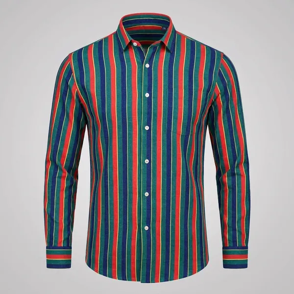 Red_And_Green_Cotton_Blend_Striped_Shirt_Formen