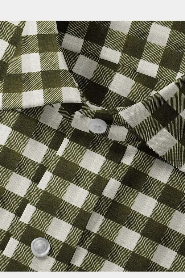 White_And_Green_Cotton_Blend_Checkered_Shirt_Formen