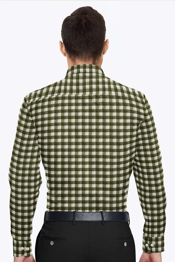 White_And_Green_Cotton_Blend_Checkered_Shirt_Formen