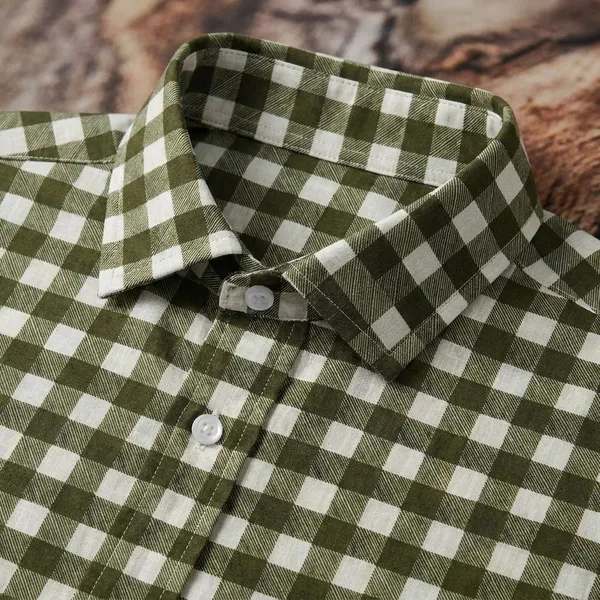 White_And_Green_Cotton_Blend_Checkered_Shirt_Formen