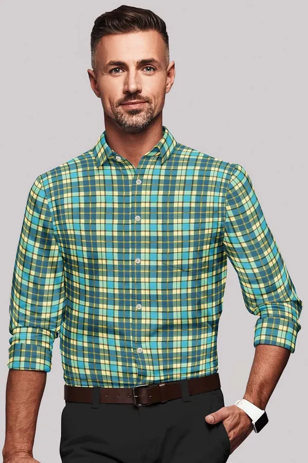 Green_And_Yellow_Cotton_Blend_Digital_Print_Shirt_Formen