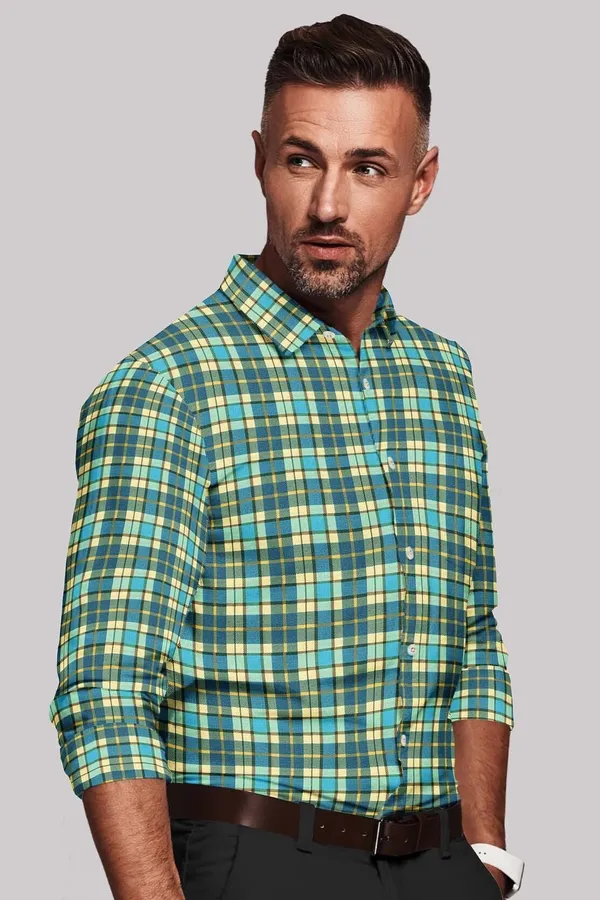 Green_And_Yellow_Cotton_Blend_Digital_Print_Shirt_Formen
