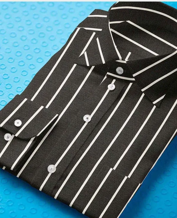 Black_And_White_Cotton_Blend_Striped_Shirt_Formen