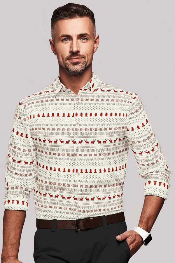 White_And_Red_Cotton_Blend_Digital_Print_Shirt_Formen