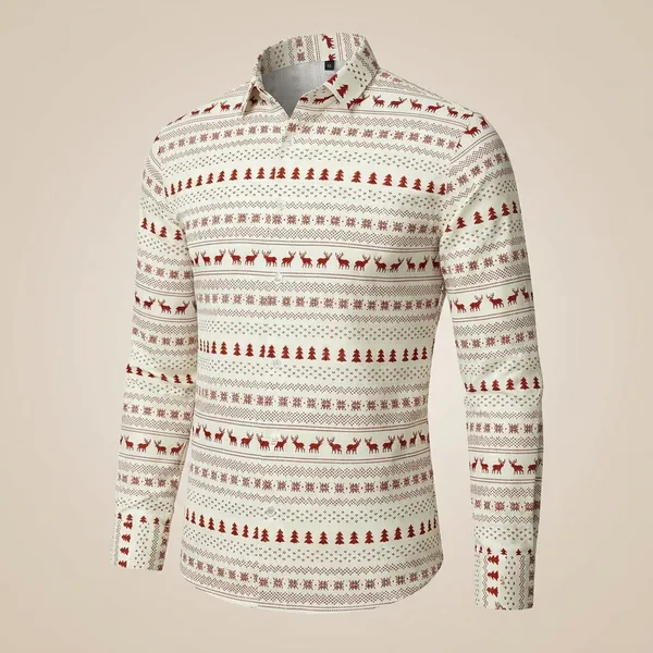 White_And_Red_Cotton_Blend_Digital_Print_Shirt_Formen