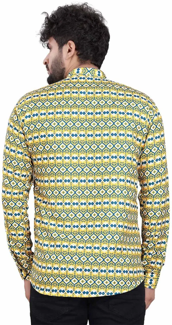 Green_Cotton_Blend_Printed_Short_Kurta_For_Men