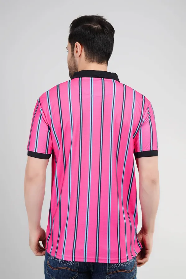 Valencia_Casual_Polo_tshirt_with_vertical_stripes_in_black_and_blue_in_pink_base