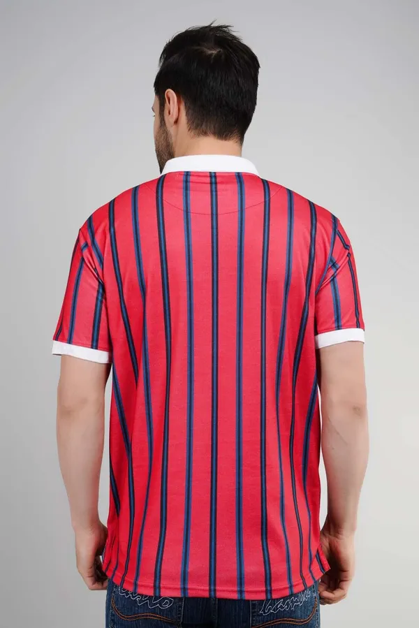 Valencia_Casual_Polo_tshirt_with_vertical_stripes_in_black_and_blue_in_red_base
