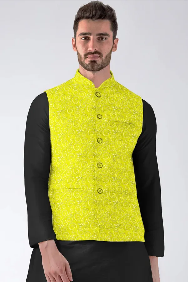 Yellow_Jacquard_Printed_Waistcoat_For_Men
