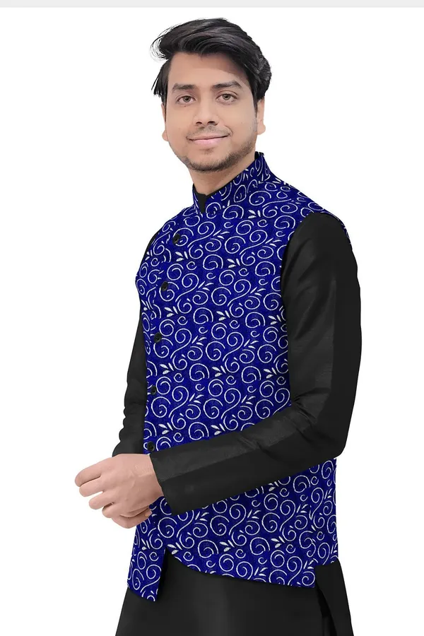 Blue_Jacquard_Printed_Waistcoat_For_Men