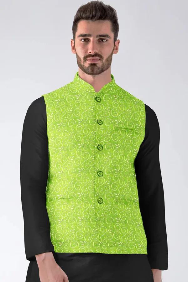 Green_Jacquard_Printed_Waistcoat_For_Men