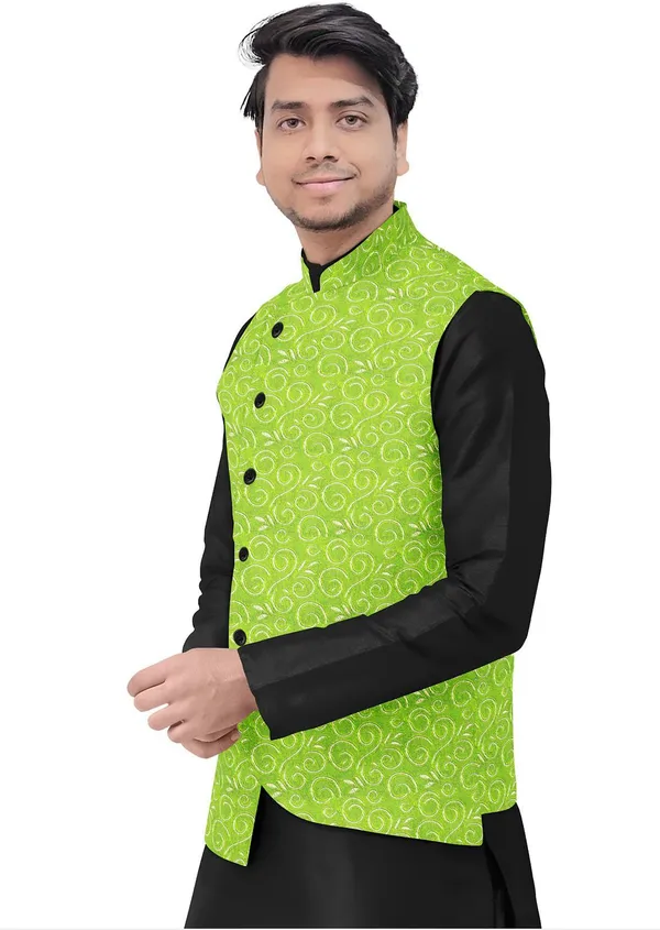Green_Jacquard_Printed_Waistcoat_For_Men