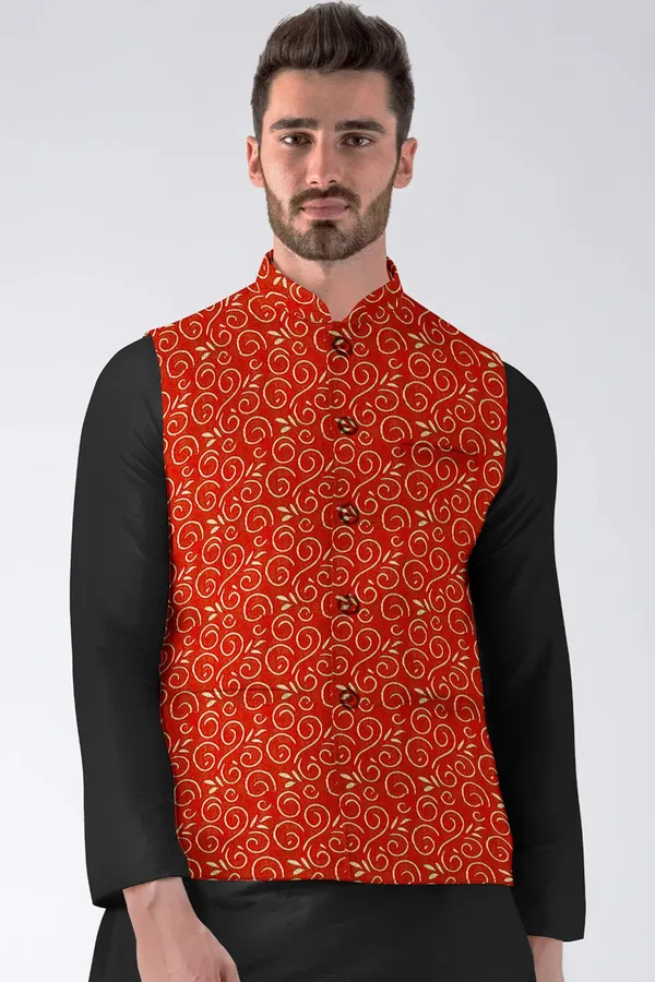 Red_Jacquard_Printed_Waistcoat_For_Men
