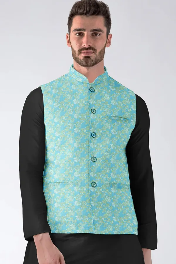 Blue_Jacquard_Printed_Waistcoat_For_Men