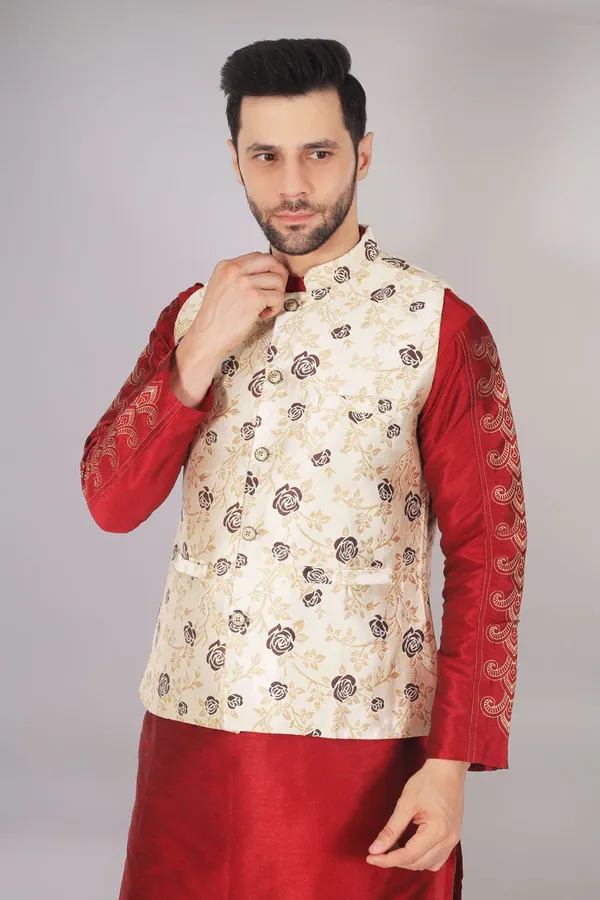 Beige_Jacquard_Printed_Waistcoat_For_Men