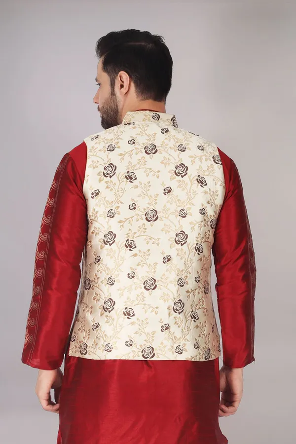 Beige_Jacquard_Printed_Waistcoat_For_Men