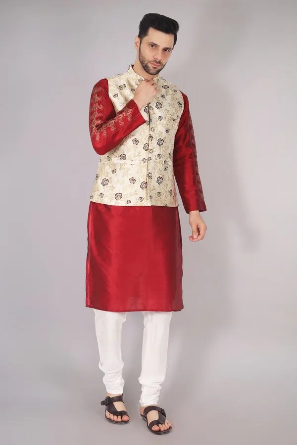 Beige_Jacquard_Printed_Waistcoat_For_Men