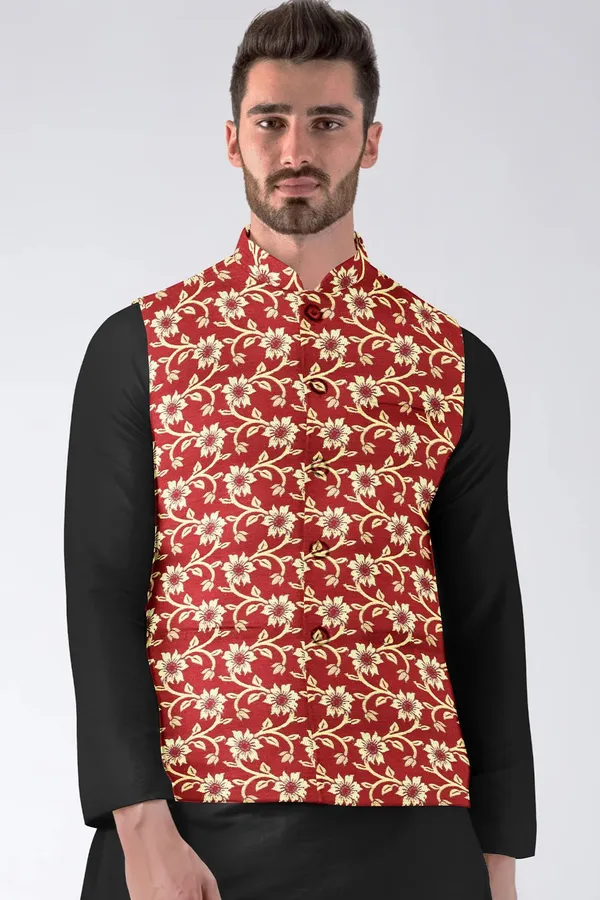 Red_Jacquard_Printed_Waistcoat_For_Men