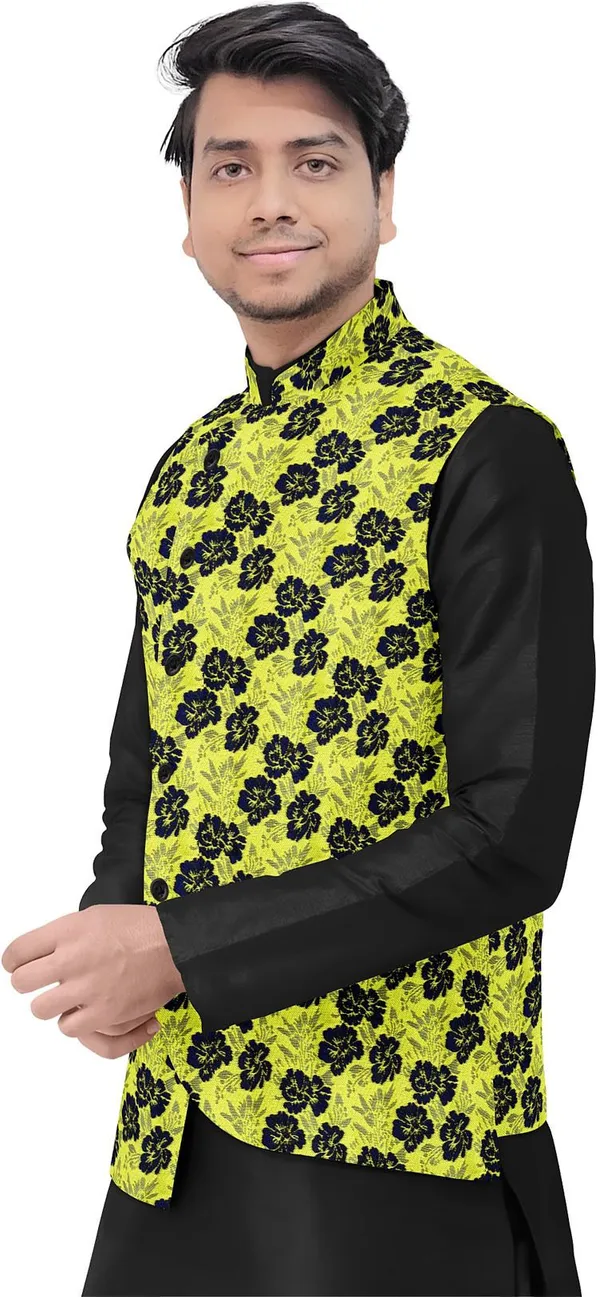 Yellow_Jacquard_Printed_Waistcoat_For_Men