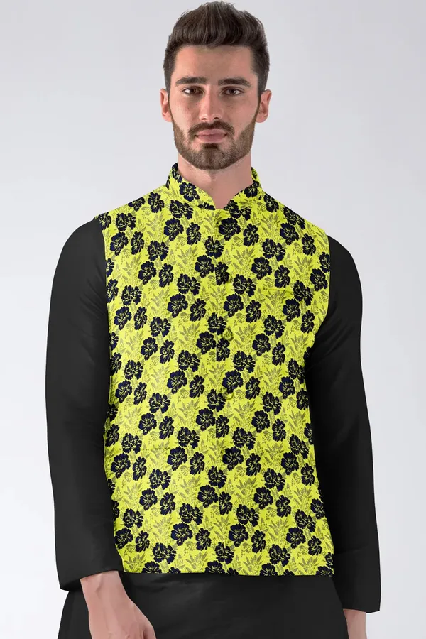 Yellow_Jacquard_Printed_Waistcoat_For_Men