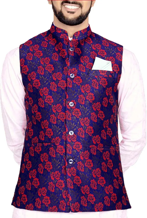 Blue_Jacquard_Printed_Waistcoat_For_Men